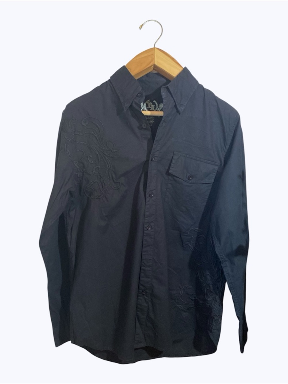 Toxic Hazard Men's Y2K Vintage Embroidered Black Cotton Button Down Shirt